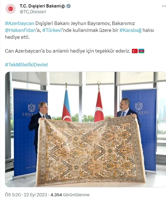 Bakan Hakan Fidan’a Azerbaycanlı mevkidaşı Bayramov’dan anlamlı hediye