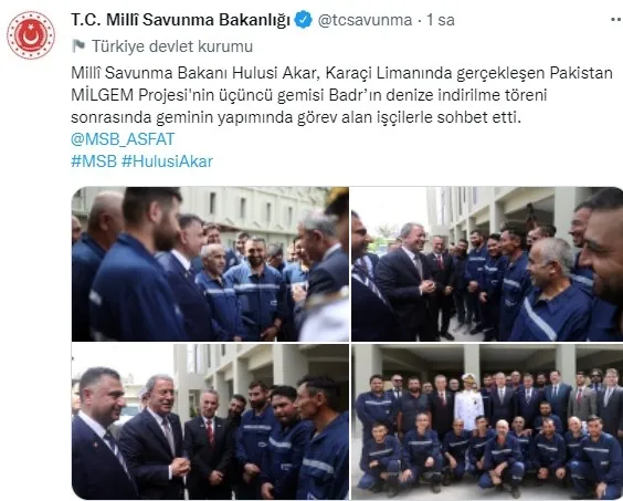 Milli Savunma Bakanı Hulusi Akar Pakistan Başbakanı Şerif ile görüştü