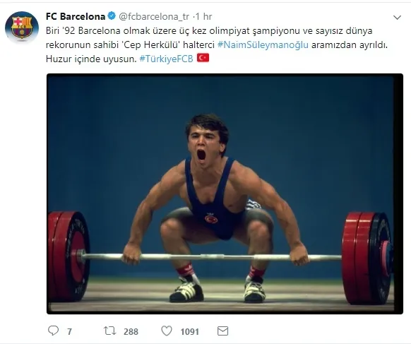Barcelona'dan Naim Süleymanoğlu paylaşımı - 1