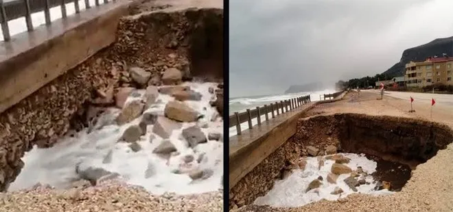 Dev dalgalar, Kastamonu’da Karadeniz Sahil Yolu’nun yarısını kopardı