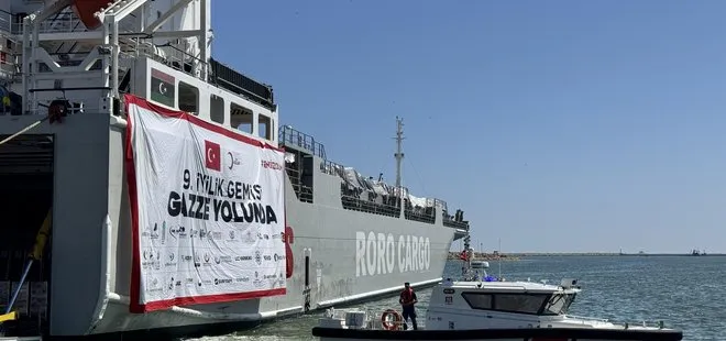 Gazze’ye yardım malzemesi taşıyan 9’uncu gemi Mersin’den uğurlandı