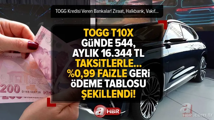 T10X Günde 544, Aylık 16.344 TL taksitlerle... TOGG Kredisi Veren Bankalar | 36 ay vade, %0,99 faizle geri ödeme tablosu şekillendi! Ziraat, Halkbank, Vakıf... 1