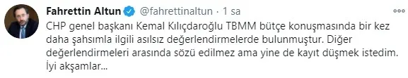 İletişim Başkanı Fahrettin Altun: Kemal Kılıçdaroğlu şahsımla ilgili asılsız değerlendirmelerde bulundu