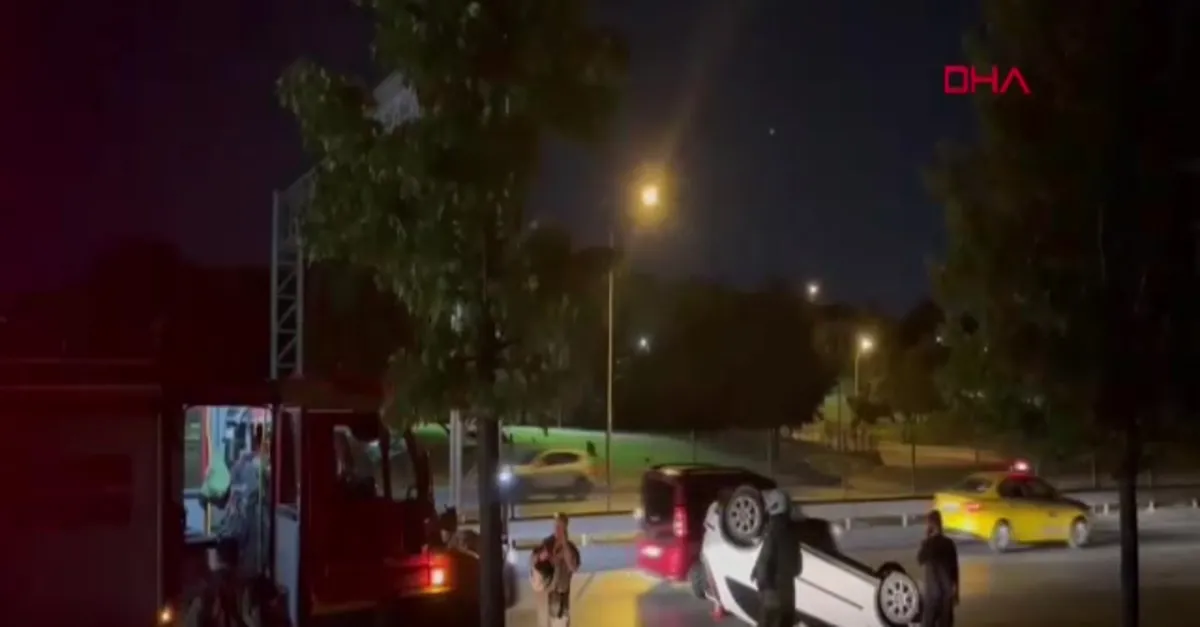 Şişli'de kaldırıma çarpan araç takla attı
