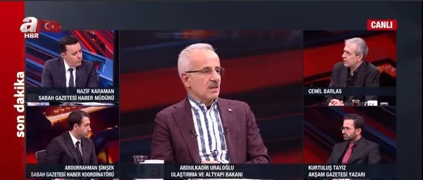 Ulaştırma ve Altyapı Bakanı Abdulkadir Uraloğlu A Haber’de soruları yanıtladı