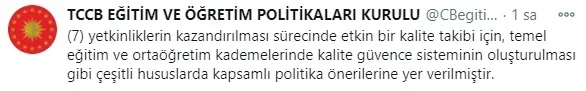 Öğrencilere 21. yüzyıl yetkinliklerinin kazandırılmasına ilişkin politika belgesi taslağı Başkan Erdoğan’a sunuldu