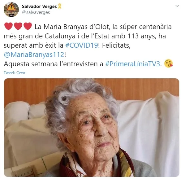 113 yaşındaki İspanyol Maria Branyas koronavirüsü yendi - 1
