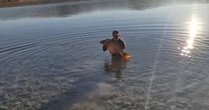 Elazığ’da yakaladı! Kucaklayıp kıyıya çıkardı