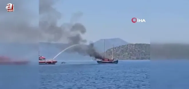 Marmaris’te tekne yangını kamerada