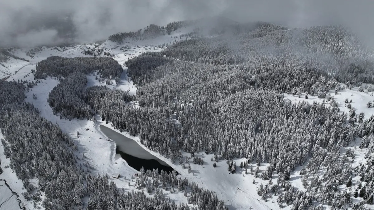 Beyaza bürünen 'Balık Gölü' havadan görüntülendi