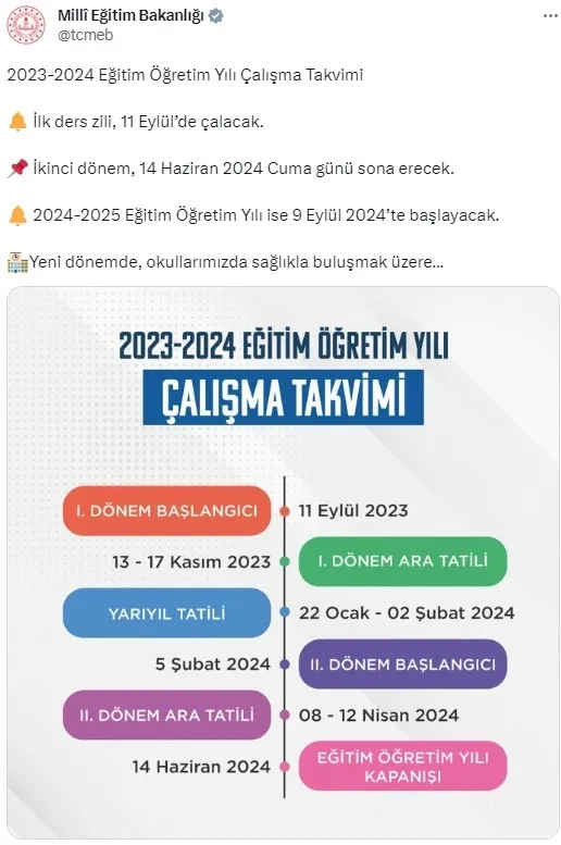 Okullar ne zaman açılıyor? MEB son dakika açıkladı! 2023-2024 Eğitim ve Öğretim Yılı Çalışma Takvimi...