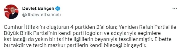 MHP Genel Başkanı Devlet Bahçeli’den seçim ve ortak liste açıklaması