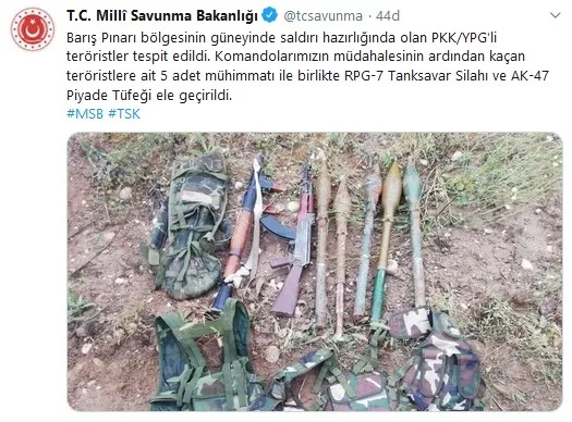 Son dakika: MSB: Barış Pınarı bölgesinde PKK-YPG'ye ait mühimmat ele geçirildi - 1