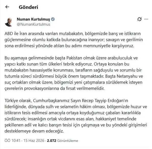 Başkan Erdoğan'dan ABD-İran ateşkes anlaşmasında barış mesajı: Kalıcı çözümlere katkı sunmaya devam edeceğiz - 1