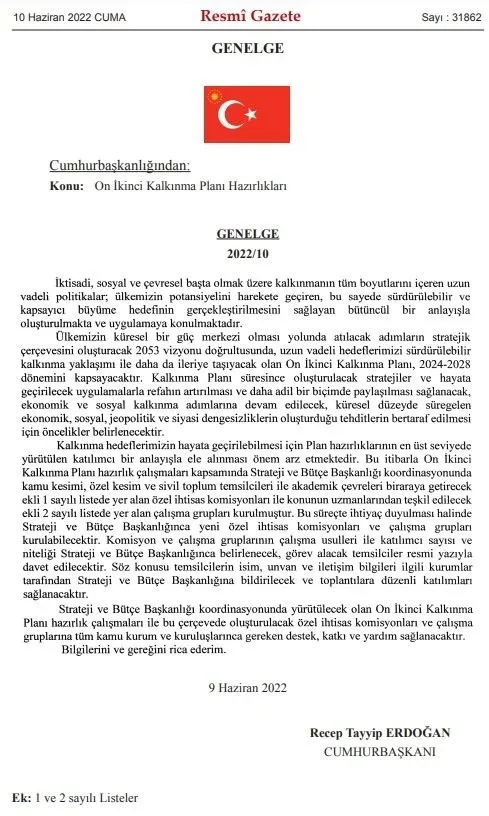 Son dakika: ’12’nci Kalkınma Planı’ genelgesi Resmi Gazete’de! Başkan Erdoğan imzaladı