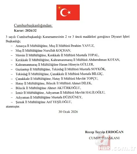 Cumhurbaşkanlığı kararları Resmi Gazete'de! Çevre Şehircilik Bakanlığı'na üst düzey atama! 13 ilin müftüsü değişti 2