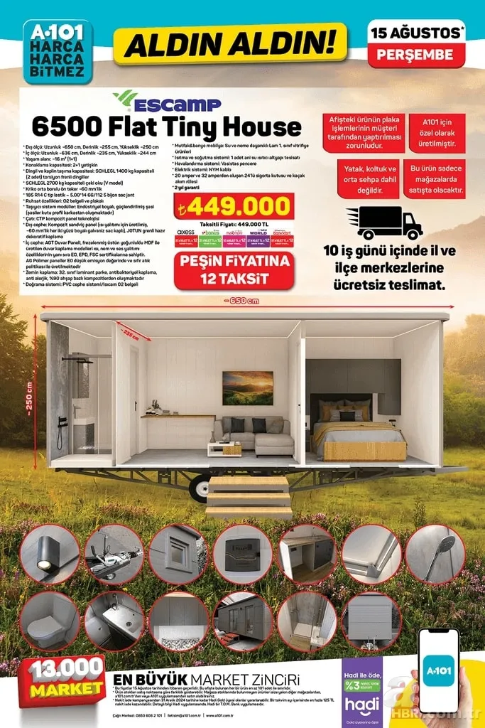 15 Ağustos A101 kataloğu 2024 | Aldın Aldın denildi ürünleri gören koştu: Elektrikli moped, 6500 flat tiny house, çekme karavan... 3