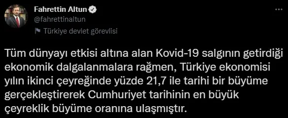 Son dakika: Türkiye ekonomisi 2. çeyrekte yüzde 21,7 büyüdü