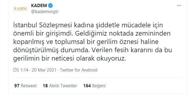 Türkiye İstanbul Sözleşmesi’nden ayrıldı! KADEM’den açıklama geldi: Zeminden koparıldı! Bu gerilimin bir neticesi