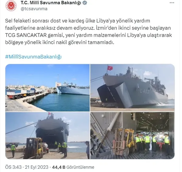 MSB: Türkiye’den Libya’ya yeni yardım malzemeleri gönderildi