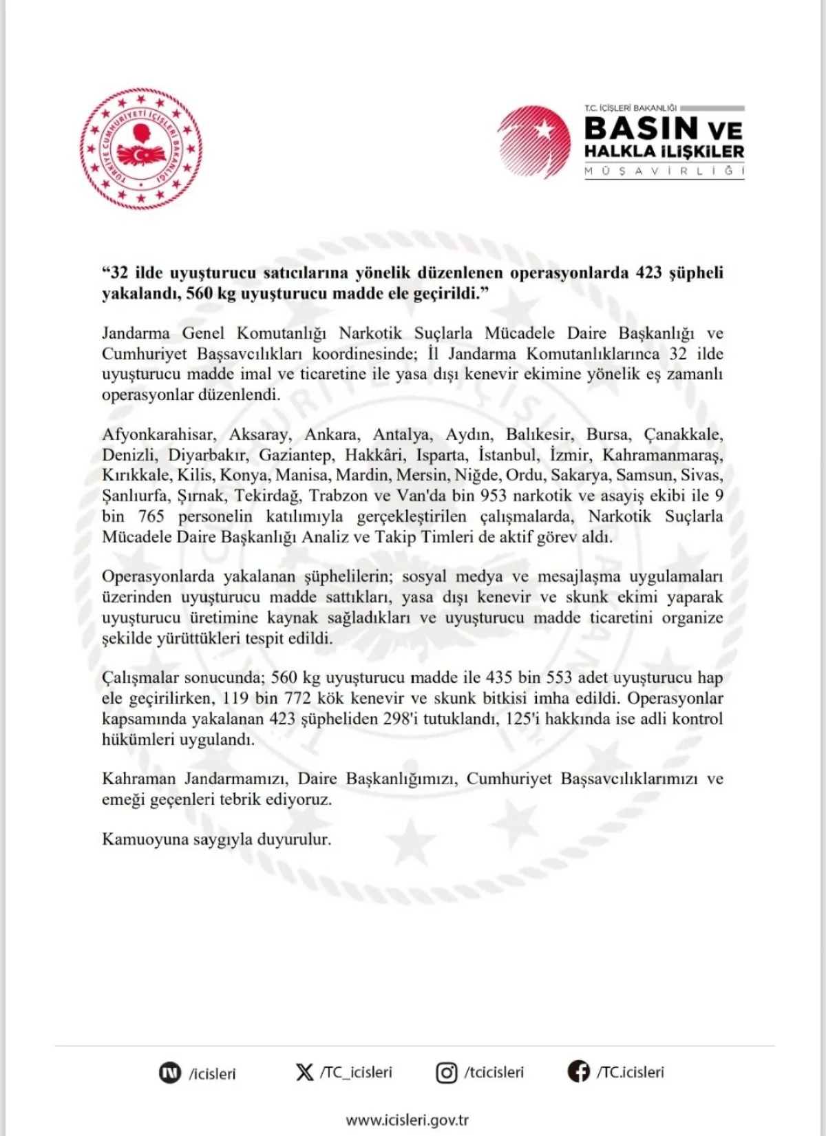 Jandarmanın 32 ilde düzenlediği uyuşturucu operasyonlarında 298 şüpheli tutuklandı - 1
