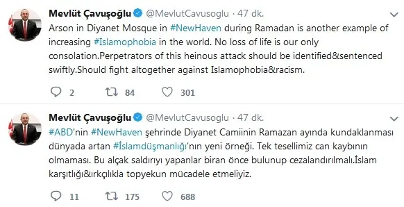 Türkiye'den ABD'deki caminin kundaklanmasına tepki - 1