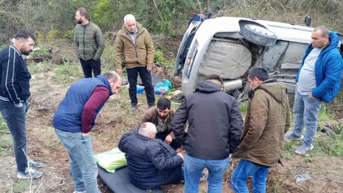 Çatalca'da yoldan çıkan otomobil ağaca saplandı