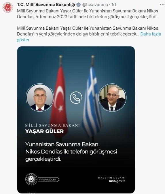 Milli Savunma Bakanı Yaşar Güler Yunan mevkidaşı Nikos Dendias ile görüştü - 1