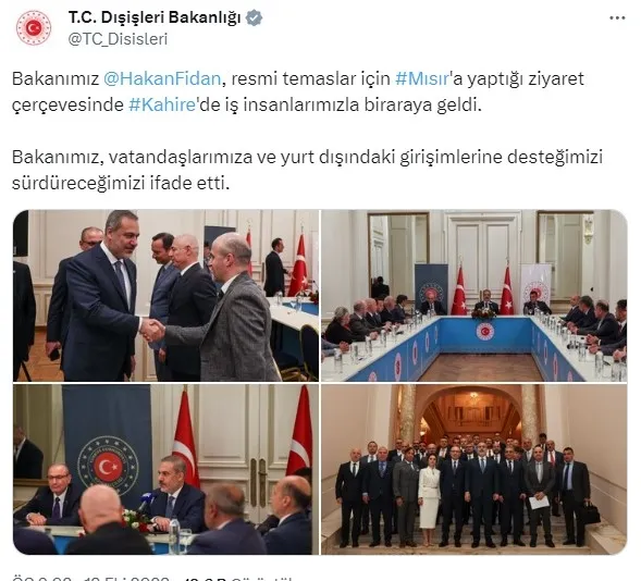 Bakan Fidan Kahire’ye ulaştı ayağının tozuyla Türk iş insanlarıyla bir araya geldi