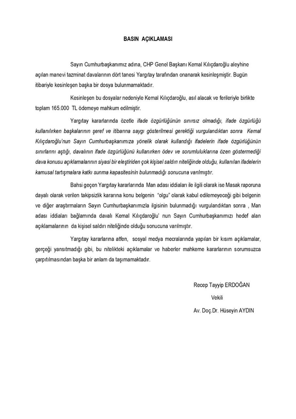 Son dakika: Başkan Erdoğan’ın avukatından Kılıçdaroğlu ve Man Adası davaları hakkında açıklama! Yargıtay kararını kesinleştirdi