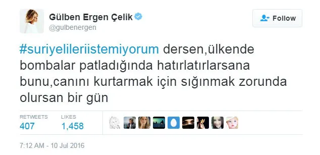 Gülben Ergen'in Suriyeliler tweeti tepki topladı - 1