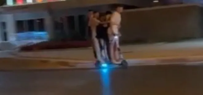 Antalya’da şaşkına çeviren görüntüler! Elektrikli scootera 5 kişi bindiler tehlikeye davetiye çıkardılar