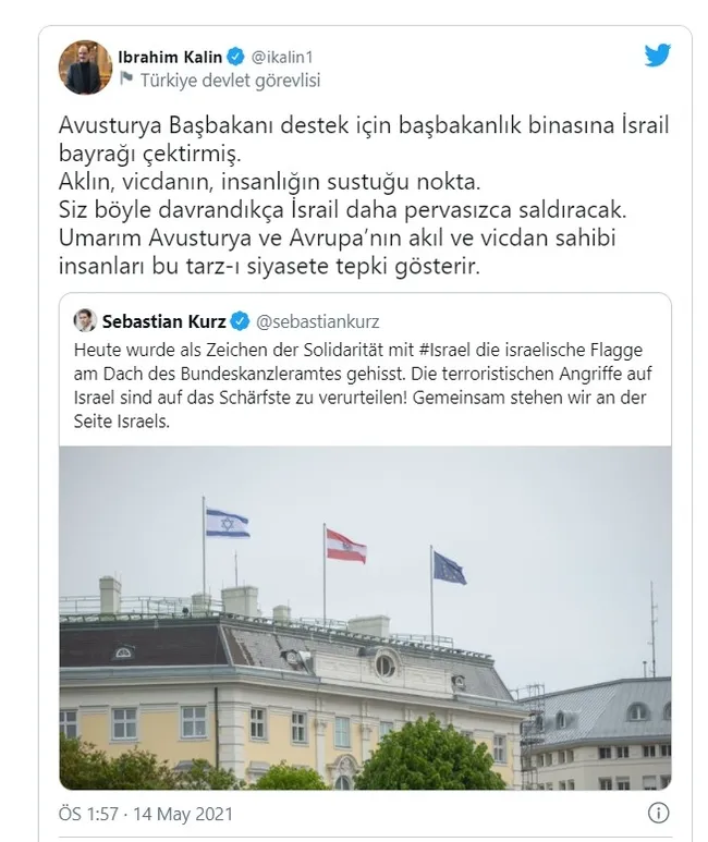 Avusturya Başbakanı Sebastian Kurz başbakanlık binasına İsrail bayrağı çektirdi - 4