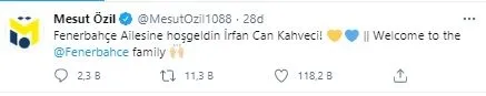 Mesut Özil’den İrfan Can paylaşımı! Fenerbahçe ailesine hoş geldin