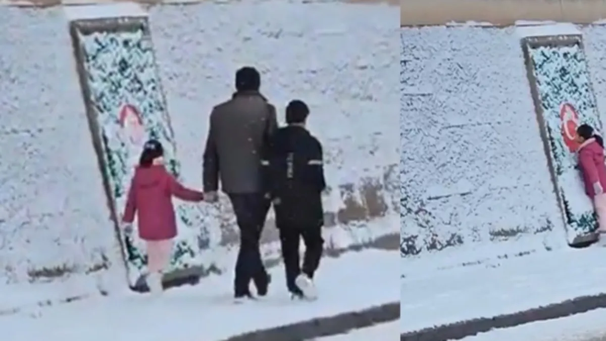 Türk bayrağı hassasiyeti duygulandırdı! Küçük kız önce sildi sonra öptü