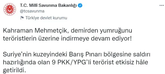Son dakika: Barış Pınarı bölgesine saldırı hazırlığındaki 9 terörist etkisiz hale getirildi - 1