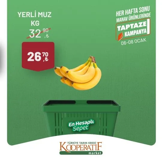 Tarım Kredi Market 11 Ocak indirim kataloğu: TK’da Kuru Soğan 7,50 TL, Portakal 12,50 TL, Limon 13,90 TL, Salatalık 22,90 TL, Yerli Muz 26,70 TL’den satışta