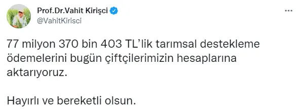 Son dakika: Tarım ve Orman Bakanı Vahit Kirişci'den tarımsal destek açıklaması! Bugün hesaplara yatacak - 1