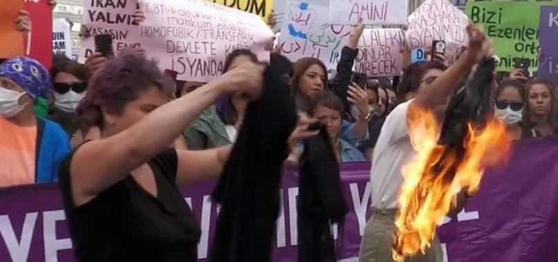 Sözde 'özgürlük' savunucularından çirkin provokasyon! LGBT bayrağı açıp başörtüsüne ve çarşafa saldırdılar