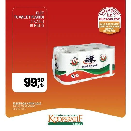 Tarım Kredi Market 30 Ekim indirim kataloğu! Kuru Soğan 5,90 TL, Salatalık 9,75 TL, Limon 10,90 TL, Yerli muz 28,90 TL, Mandalina 12,50 TL satışta…