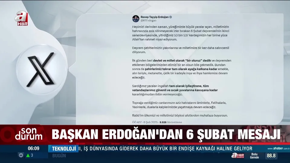 Başkan Erdoğan’dan 6 Şubat mesajı