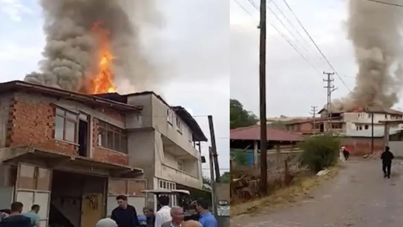 DEHŞET! YILDIRIM DÜŞTÜ ALEVLER YÜKSELDİ 