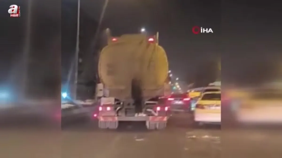 Tanker arkasında tehlikeli yolculuk kamerada