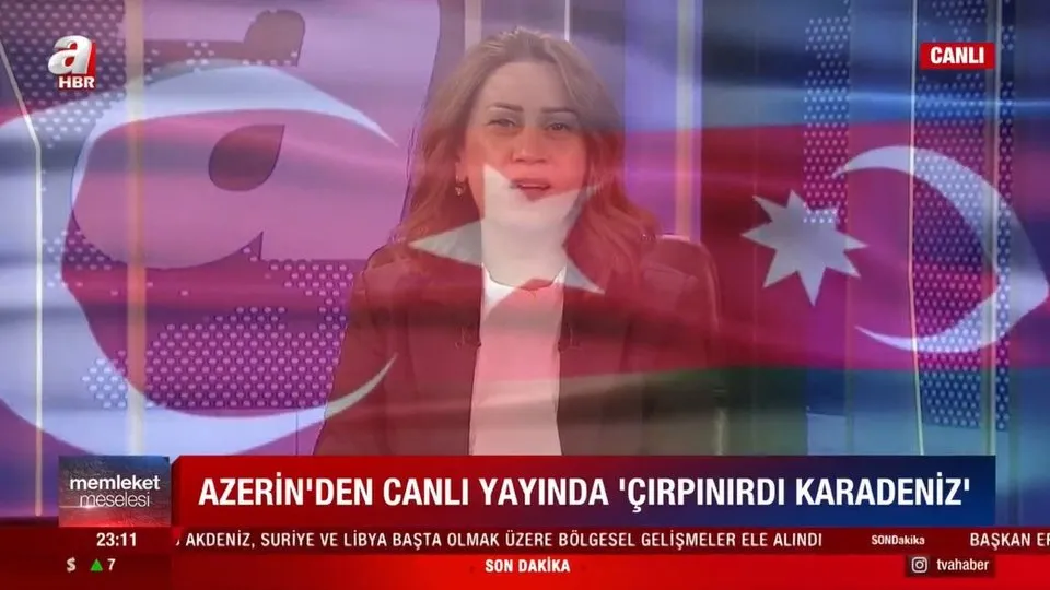 Azerin A Haber canlı yayınında Çırpınırdı Karadeniz türküsünü söyledi