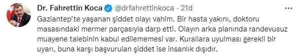 Bakan Fahrettin Koca'dan kafasına mermerle vurulan Doktor Sadık Oluk hakkında açıklama! "İnsanlık dışı" - 1