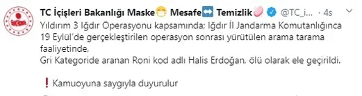 İçişleri Bakanlığı: Gri kategoride aranan PKK'lı Halis Erdoğan Iğdır'da ölü ele geçirildi - 1