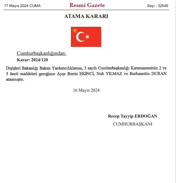 Dışişleri Bakanlığı’na atamalar Resmi Gazete’de!