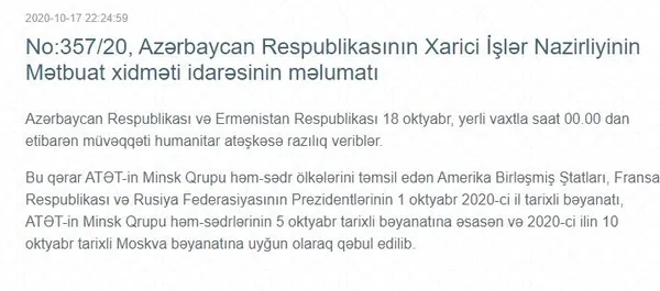 Son dakika...Azerbaycan ve Ermenistan arasında ateşkes sağlandı