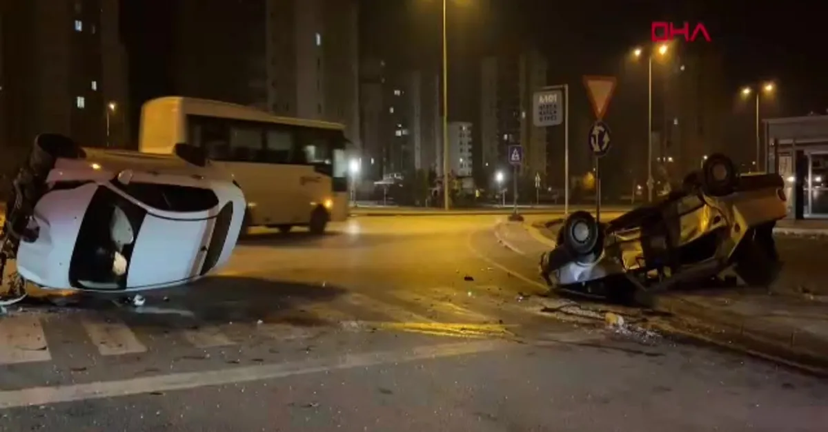 Kayseri'de çarpışan 2 otomobil takla attı