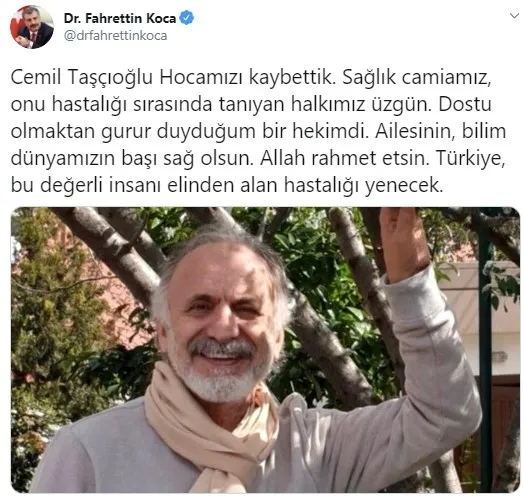 Sağlık Bakanı Koca’dan Prof. Dr. Cemil Taşçıoğlu için taziye mesajı